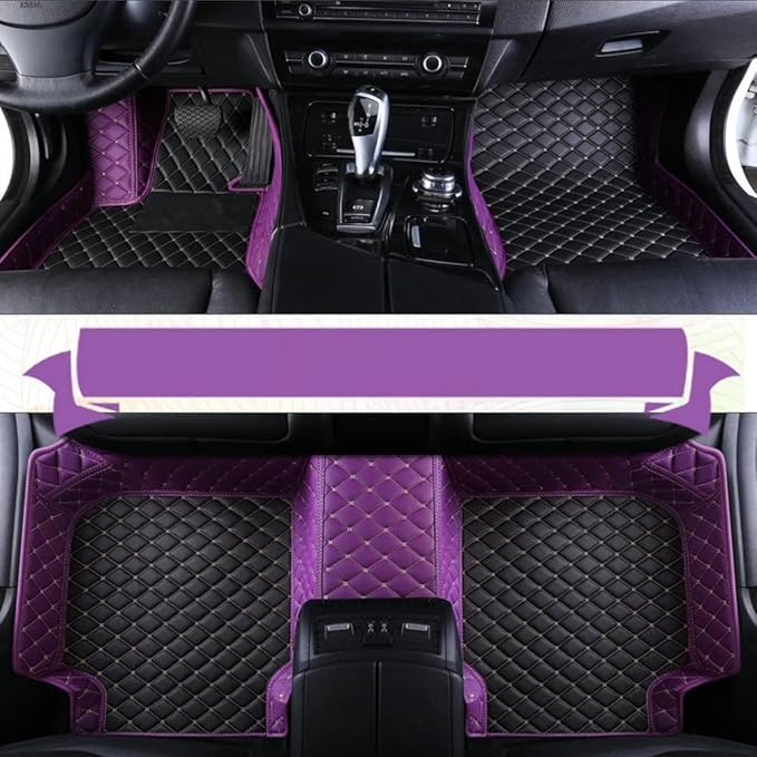 Yaruicar Custom Personalized Floor Mats for Cars Luxury Full Coverage All Car Floor Mats Anti-Slip Leather Car Mat Set Trucks & SUVs Trucks Automotive Floor Mats Liners (Purple Black Beige)