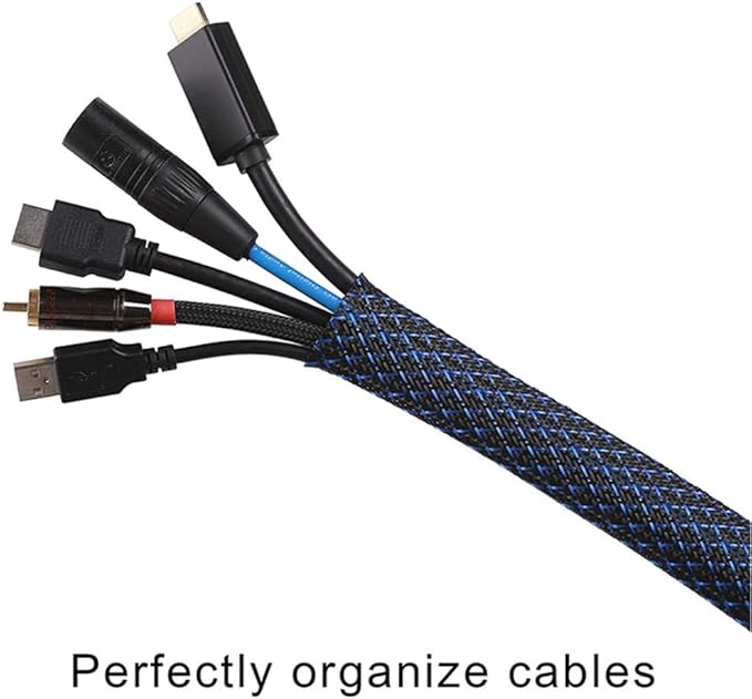 100ft - 1/2 Inch Cable Management Sleeve Protector,Wire Loom PET Expandable Wire Sleeving for Office Computer Home Theater Engine Bay Cord Organizer,Protect Cables from Pet Cat Dog Chewing,BlackBlue