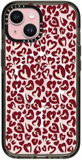 CASETiFY Impact iPhone 15 Case [Slim/Compatible with Magsafe / 8.2 ft. 4X Military Grade Drop Protection] - Leopard Love- Red - Clear Black
