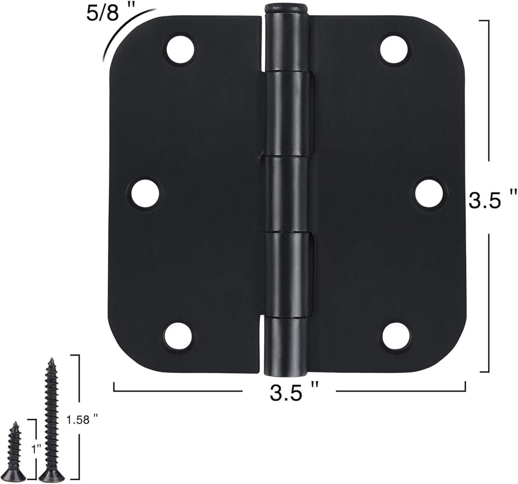 Rounded Door Hinges 3-1/2" x 3.5 inch, 5/8 Radius, Matte Black 3 ½ Inch 6 Pack