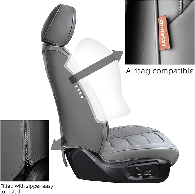 Grey Car Seat Covers Front Pair, Breathable Leather Automotive Front Seat Covers & Headrest for Reduce The Driving Fatigue, Compatible with Most Cars Sedans SUV Pickup Trucks