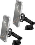 Scosche MagSafe Car Mount, Suction Cup Magnetic Windshield/Dashboard Cell Phone Holder with Vent Clip & Adjustable Flip Arm Compatible with PopSocket, iPhone 17/16/15/14/13/12, Samsung Galaxy, 2-Pack