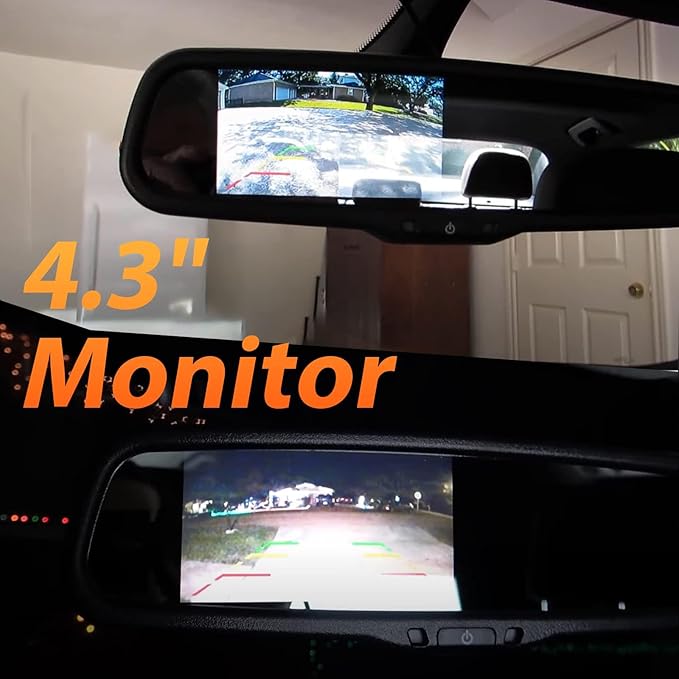 EWAY Tailgate Handle Backup Reverse Camera with 4.3 inch Rear View Mirror Monitor Kit for Chevy Silverado/GMC Sierra Fleet Side Metal Bed 1500 2500 3500 1999-2006 Reversing Parking Camera