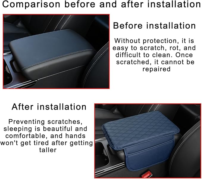 Mandark Car Center Console Cover, Microfiber Leather Vehicle Armrest Protector Cushion with 2 Storage Bags, Auto Interior Arm Rest Seat Box Pad Accessories, Universal for SUV, Sedan, Truck (Dark Blue)