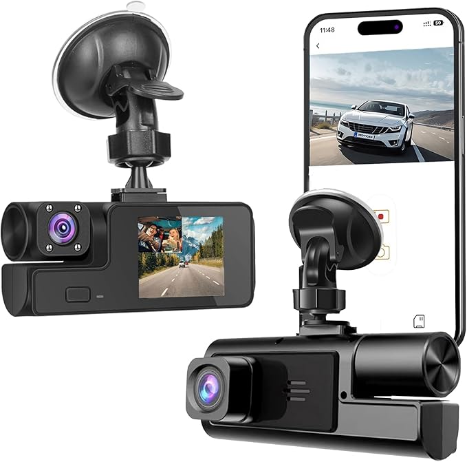 WiFi 1080P Dual Dash Camera for Car Front and Inside Dashcam Car Security Video Recorder,170°Wide Angle Vehicle Cam,WDR,G-Sensor,Loop Recording,Night Vision (WiFi Dual Dash Cam Without Card)