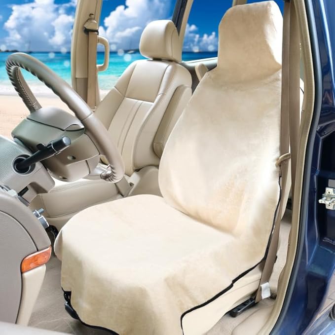Waterproof Seat Cover Towel, Premium Sweat Carseat Protector, Perfect for Universal Anti-Slip Car Truck SUV Seat, Great for Surfing Yoga Gym Workout, Tan