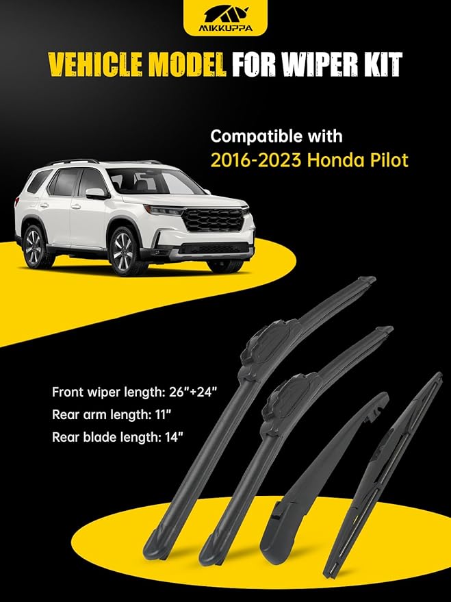 MIKKUPPA 26"/24"/11"/14" Windshield Wiper Blades Replacement for 2016-2023 Honda Pilot - Original Factory Quality Front and Rear Wipers Blade Set for My Car - (Pack of 4) U/J Hook
