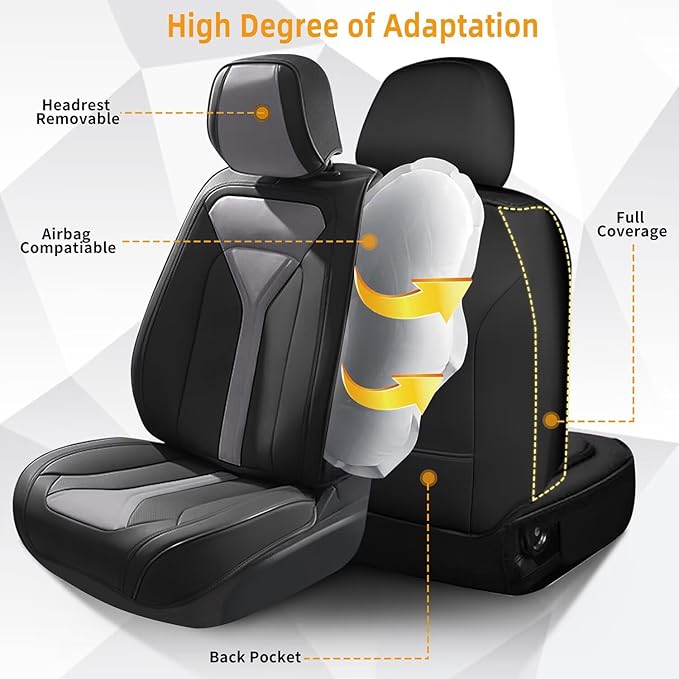 Car Seat Covers Fit for Kia Sorento 2007-2023 2024 2025 Custom Faux Leather Front Set Breathable Seat Cover Fit for Sorento (2 Seat,Black&Grey)