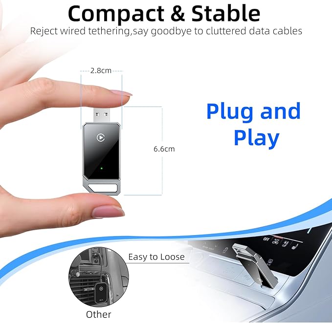 for Apple Wireless Carplay Adapter, Converts Wired to Wireless, Plug & Play, No Delay, Mini Carplay with USB & USB C, Compatible with iPhone 6 or above/iOS10+ & Cars from 2016 (Gray) (Carplay A)