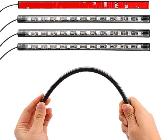 Car LED Strip Lights, 4Pcs 48 LED Interior Lights, Multicolor Music Car Strip Light Under Dash Lighting Kit with Sound Active Function and Remote Controller, DC 12V