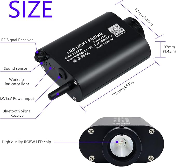 AKEPO 16W Fiber Optic Starlights Headliner Kit 300 Strands 0.03in 6.5ft/2m, Bluetooth APP Control+Music Activated Optical Fiber Light Kit for Car/Truck/Home Use