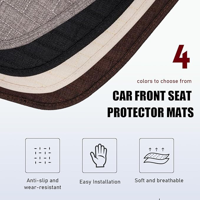 2PCS Car Seat Bottom Cover Pad, Breathable Auto Front Seat Button Cushion Mat with Pocket, Soft Comfortable Vehicle Seat Protector Pad, Universal Truck SUV Car Accessories (Beige)