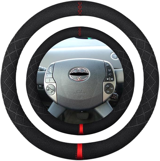 Suede Steering Wheel Cover,Compatible with Toyota Prius C V Plug-ln 86 Suede Leather Sport Non-Slip Wheel Cover Car Interior Accessories 14-14 1/4 inch for Man and Women
