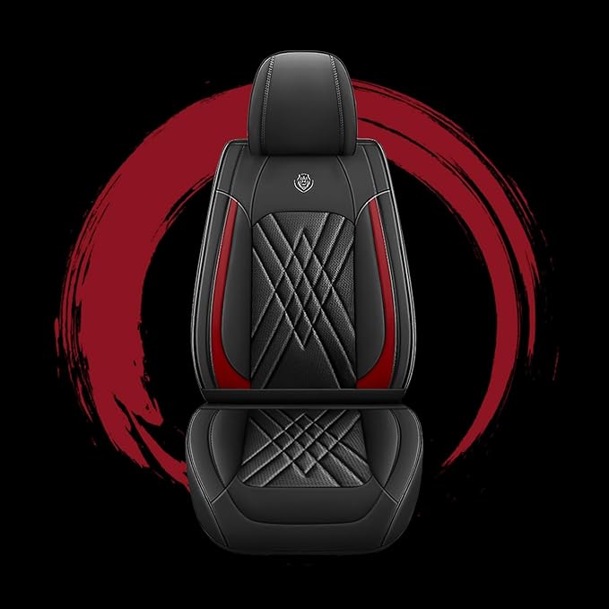 Car Seat Covers Compatible with Toyota Camry 2012-2026 Durable Waterproof Automotive Seat Covers Stretchable Fabric Material, Airbag Compatibility, Premium Nappa Leather(Black Red, 2 Pcs Front)