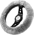 Andalus Brands Luxury Fluffy Car Steering Wheel Covers – Genuine Merino Sheepskin, Soft Fuzzy Car Steering Wheel Cover for Women, Universal 14.5-15" Size, Plush Fur Cute Auto Accessories, Gray