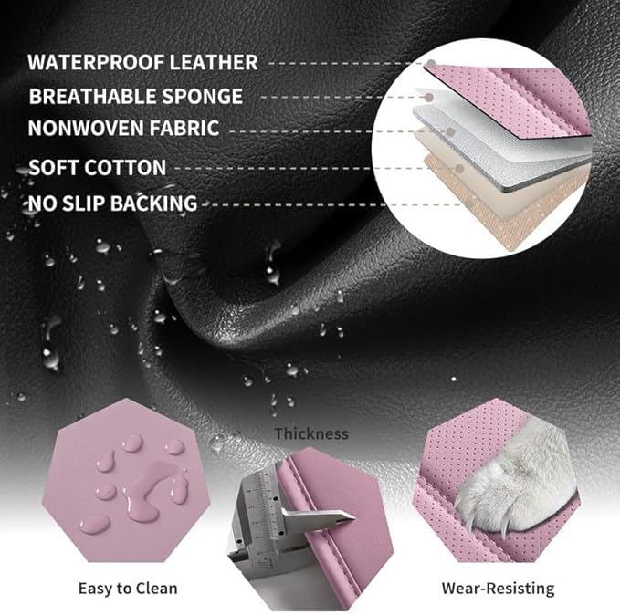 Car Seat Covers Custom Fit for Chevrolet/Chevy Volt 2010-2019, Premium Faux Leather Waterproof Car Seat Protectors with Lumbar Support, Breathable Anti-Slip Easy to Install(Pink,Full Set)