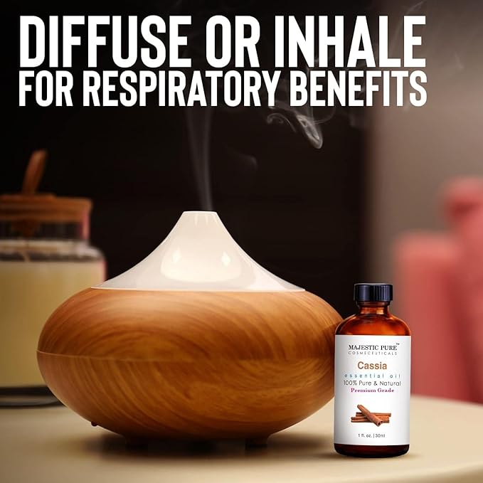 Majestic Pure Essential Oil with Glass Dropper - 100% Pure and Natural - Essential Oils for Diffuser, Aromatherapy, Soap and Candle Making, Cassia Essential Oil, Cassia Oil, 1 Fl Oz