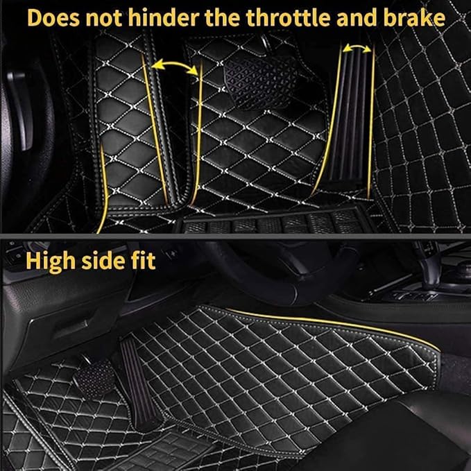 Custom Car Floor Mat Compatible with 97% Car Models Luxury Leather All Weather Waterproof Anti-Skid Full Coverage Car Mats (Black Beige)
