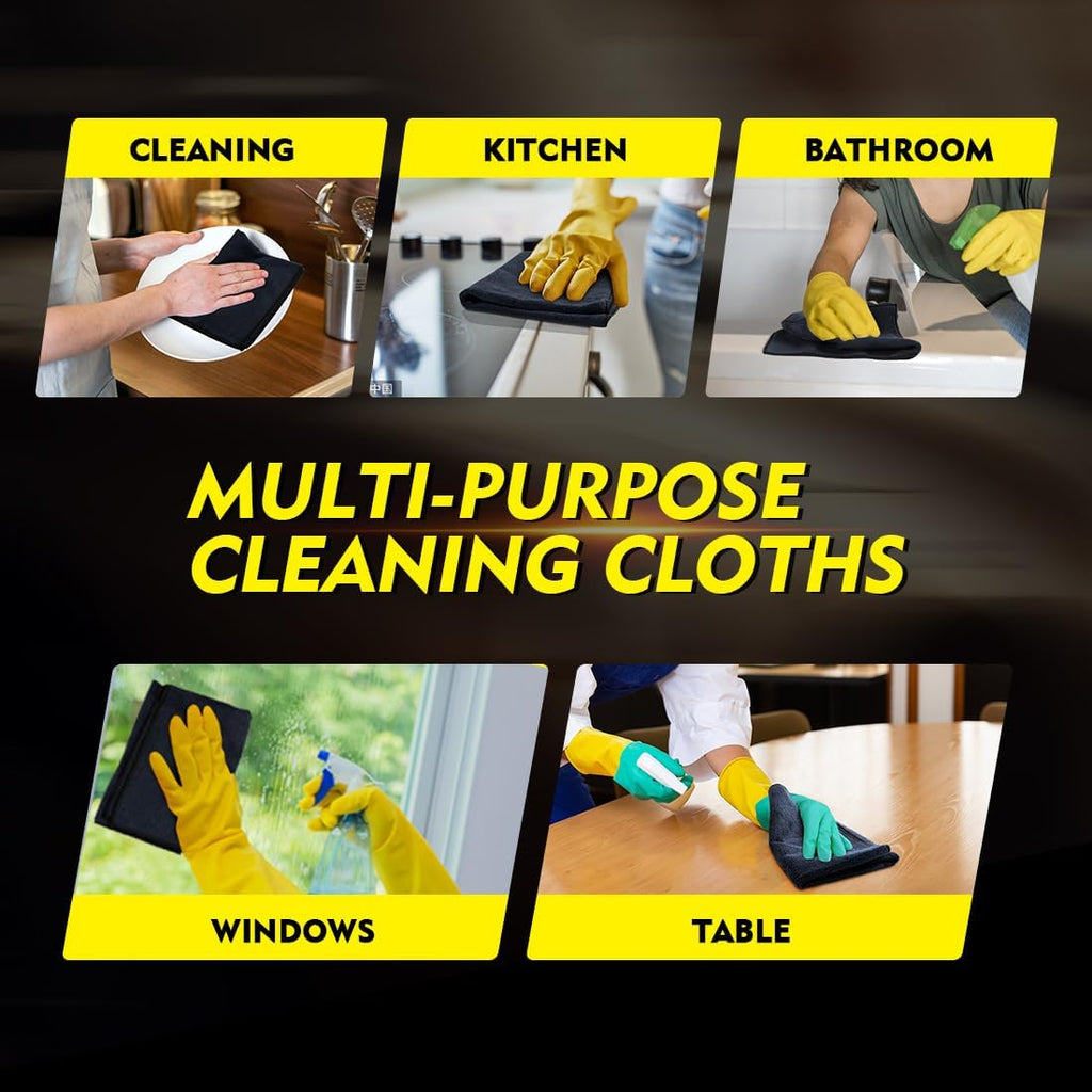 HOMEXCEL Black Microfiber Cleaning Cloth 6 Pack, 12.5 x 12.5 inch Microfiber Towels for Cars, Ultra Absorbent Car Washing Cloth, Lint Free Streak Free Cleaning Rags for Car, Kitchen, and Window