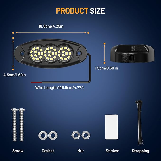 10 Pods White Rock Lights, 36 LEDs 6500K Ultra Bright IP68 Waterproof Underbody Lights for Car Truck Pickup Boat RV RZR ATV with 16.4ft Extension Wire