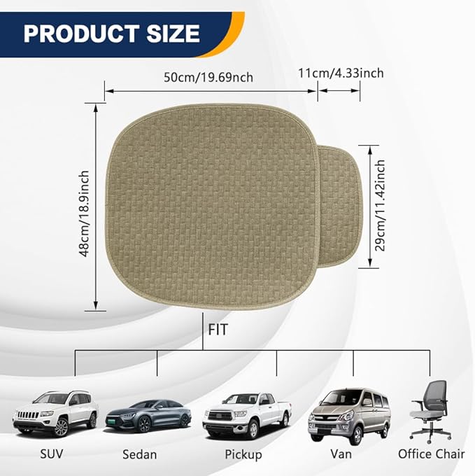 2PCS Car Seat Bottom Cover Pad, Car Seat Mat, Driver Cushion with Comfort Memory Foam & Non-Slip Rubber Bottom, Vehicle Accessories Breathable Seat Protector Mat for Auto Office Home (Beige)