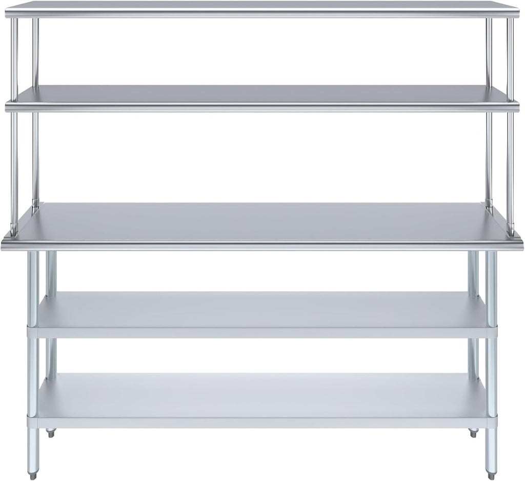 Amgood Stainless Steel Work Table with 2 Shelves & Overshelf | Metal Kitchen Prep & Shelving Combo (14" x 72" Table + 12" Overshelf)