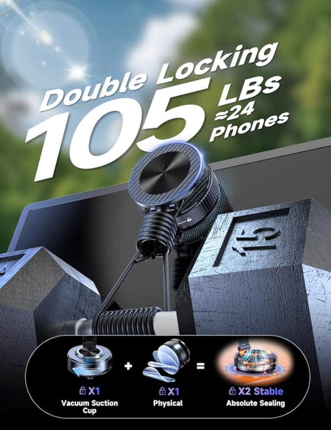 Vacuum Magnetic Phone Holders for Your Car [105+LBS Suction & 3800gf Magnetic] Magsafe Car Mount, 360° Adjustable Car Phone Holder Mount for Windshield/Mirror/Kitchen/Gym for iPhone & Android