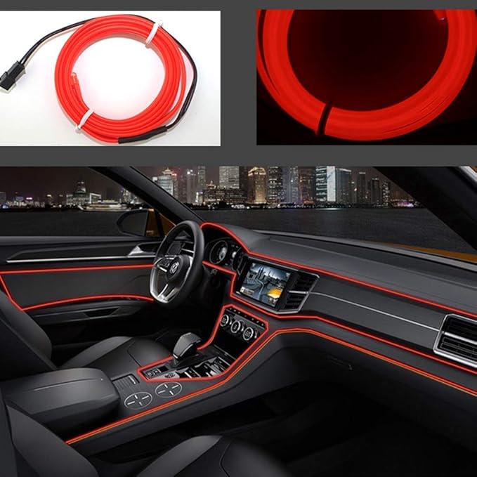 El Wire Neon Light, Car Interior LED Lights for Xmas Halloween Christmas Car Interior Decoration(3m/9ft,Red)