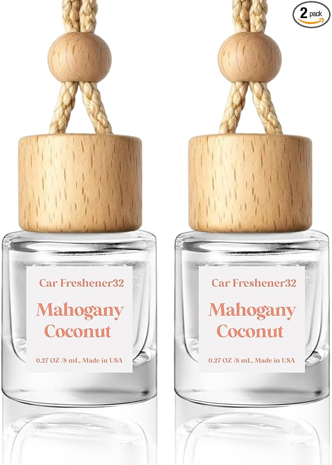 HoogaLife Car Air Freshener Diffuser 2 Pack Hanging Mahogany Coconut Car Air Freshener for Women 45+ Days Long Lasting Fragrance Made in USA (M32)