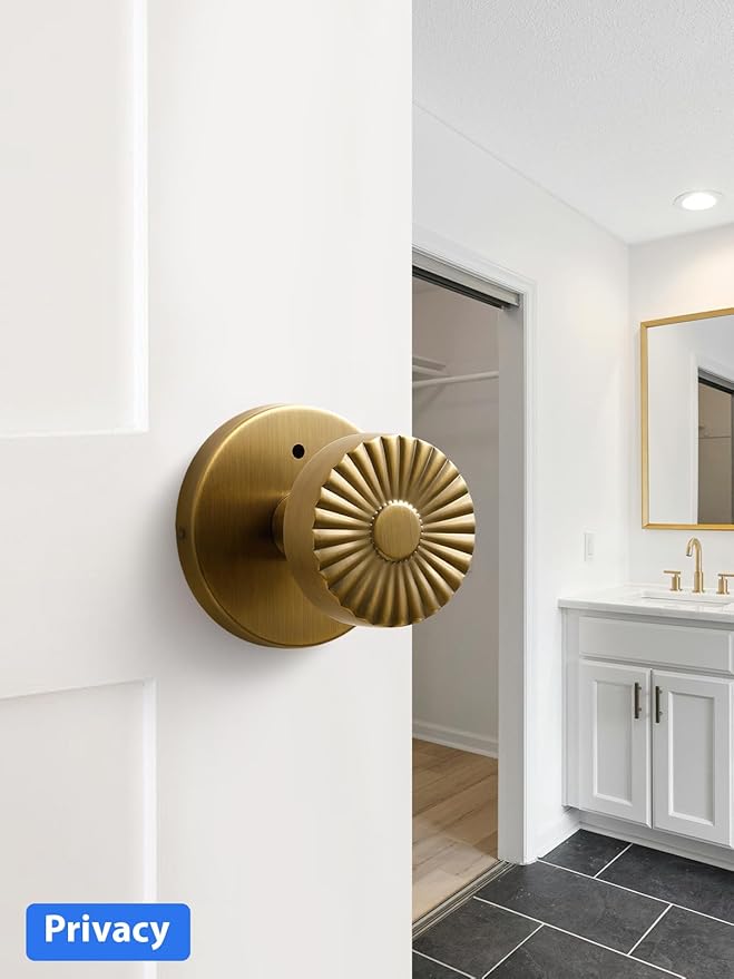 Privacy Door Knob Antique Brass Retro Door Knob, Interior Vintage Door Handle Bedroom Bathroom Brushed Doorknob, Stainless Steel Knob, 1 Pack