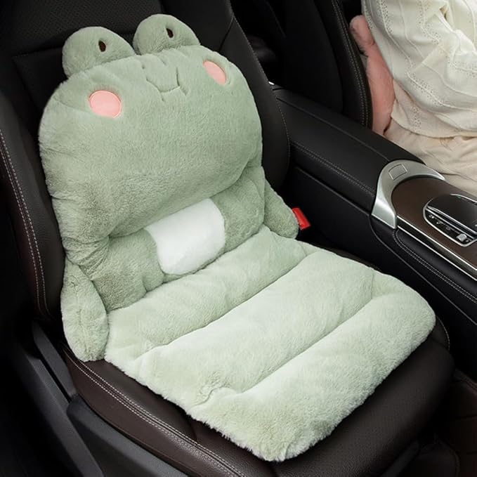 Cute Car Seat Cushion, Cartoon Plush Car Pillow for Driving Seat, Lumbar Support Pillow for Car with Anti-Slip Design, All-Season Car Headrest and Back Pillow for Cars, Chair, Wheelchair (Rabbit)