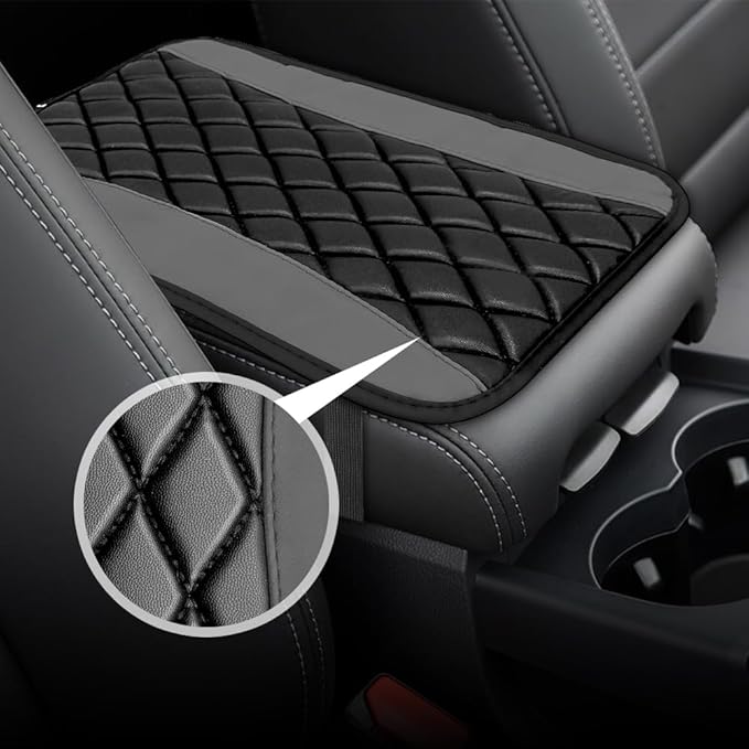 Car Center Console Cushion Pad, Arm Rest Covers, 12.6"×7.5" Leather Waterproof Auto Armrest Seat Box Protector, Auto Comfortable Center Console Cover Universal for Most Vehicles (Grey)