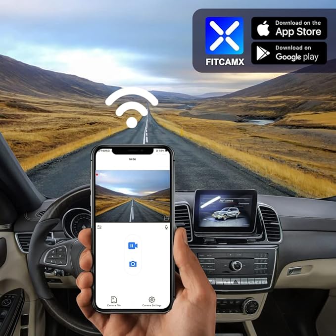 Fitcamx Dual 2160P+1080P Dash Cam Adapts for Mercedes-Benz GLE GLS 2016-2019 (Model A) W166 X166, OEM Factory Look, 2 Way HD Video, Loop Recording, WiFi & APP, G-Sensor, Easy to Use, 128GB Card