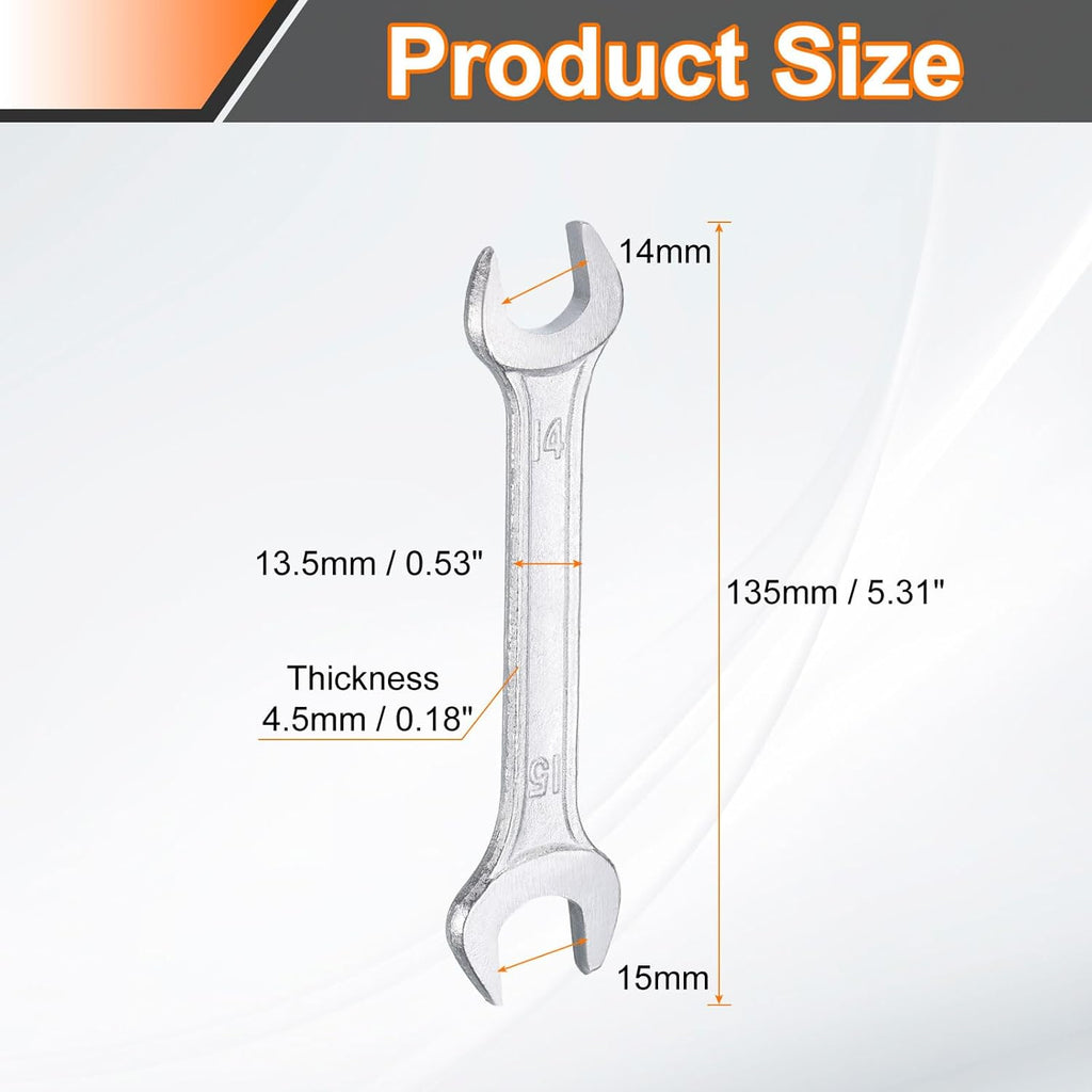 HARFINGTON Double Open End Wrench 14mm x 15mm Metric 15 Degree Offset Angle Small Flat Head Wrench Galvanizing Open Ended Spanner for Automotive Repair Furniture Assembly
