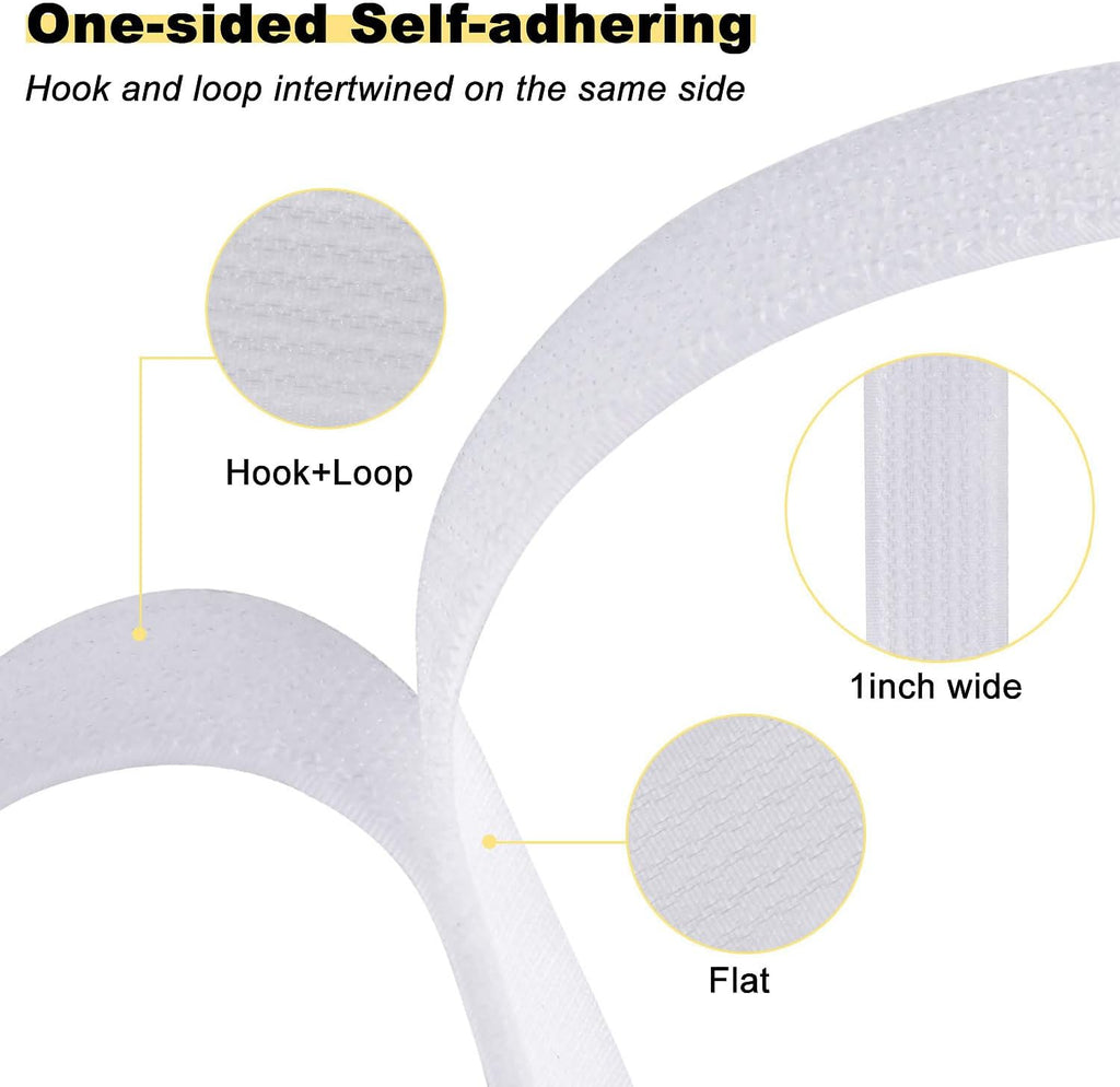 1"x32ft Hook and Loop Straps with 50 Metal Buckles, Adjustable Fastening Cable Straps, Cut-to-Length Cinch Strap, Reusable Nylon Securing Cord Ties for Organizer or Storage, 1 inch Wide, White