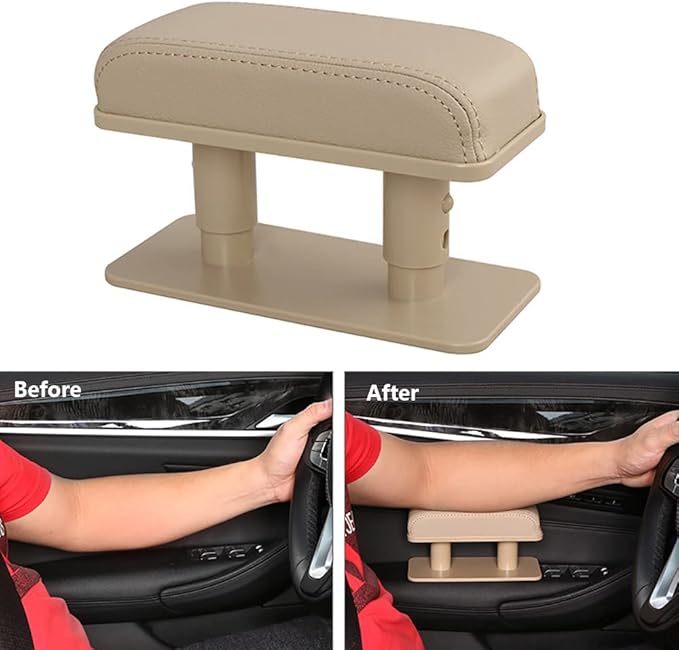Car Driver Arm Pad Cushion, Car Center Console Elbow Cushion Pad Car Door Armrest Rest Pad Adjustable Height Comfort Universal Fit for Most Car, Black With White Stitches