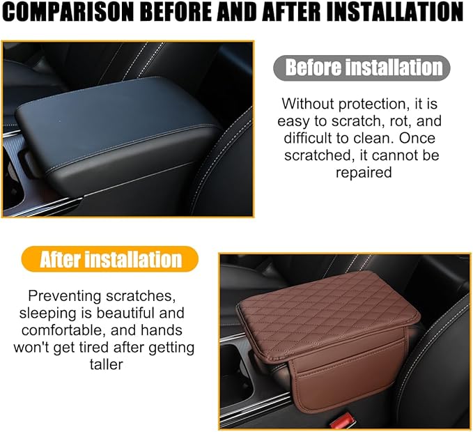 Mandark Car Center Console Cover, Microfiber Leather Vehicle Armrest Protector Cushion with 2 Storage Bags, Auto Interior Arm Rest Seat Box Pad Accessories, Universal for SUV, Sedan, Truck (Brown)
