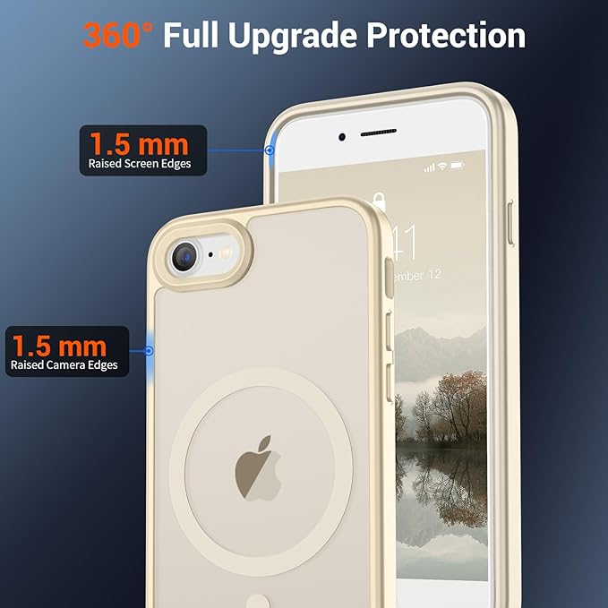SUPFINE Magnetic for iPhone SE Case 2022 (3rd)/2020 (2nd), iPhone 8 Case (Compatible with MagSafe) (Military Grade Drop Protection) Slim Translucent Matte Phone Case, Antique White