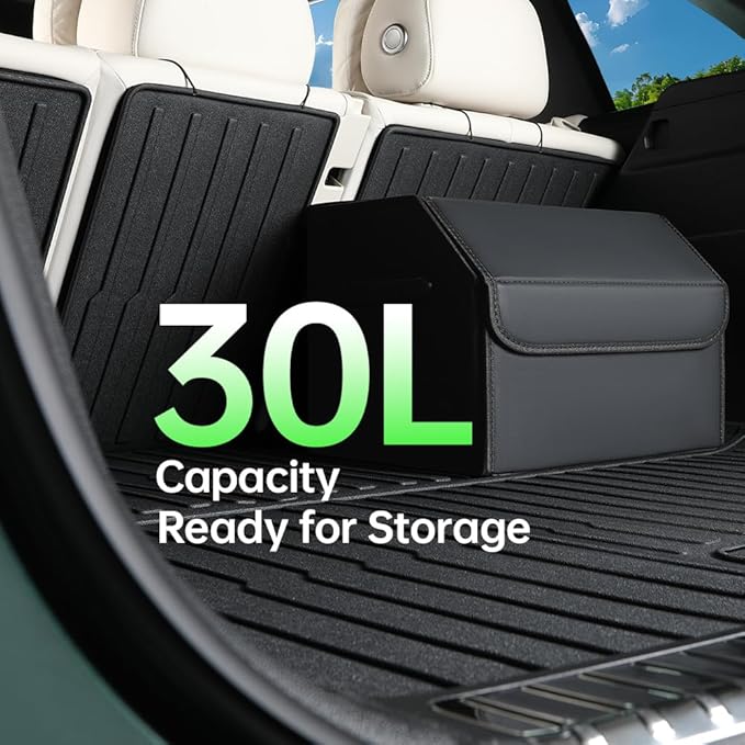 Car Trunk Organizer, Leather Material, Sturdy and Durable, Waterproof and Stain-Resistant Surface, Wipes Clean Easily, Collapsible to Save Space, Say Goodbye to Clutter, for SUVs & Sedans