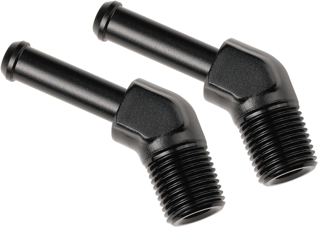 1/8 NPT Male to 1/4" Hose Barb Fitting Adapter 45 Degree Elbow Aluminum Black 2PCS