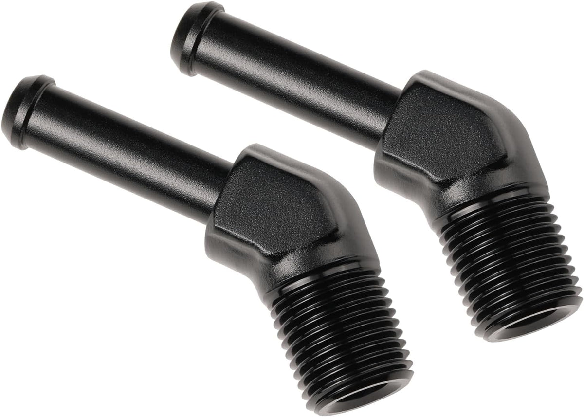 1/8 NPT Male to 1/4" Hose Barb Fitting Adapter 45 Degree Elbow Aluminum Black 2PCS