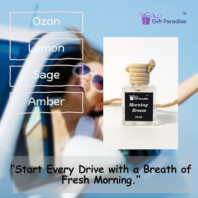Gift Paradise® Fresh Clean Morning Breeze Car Air Freshener Set of 3 (10 ml Each) – Hanging Diffuser Bottles with Wooden Cap, Linen Breeze Scent for Car, Closet & Office, Long-Lasting Air Freshener