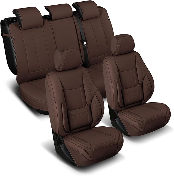 Coverland Custom Fit Car Seat Covers for SUV Compatible with [2008-2018 BMW X5] Premium Car Seat Cover Water Resistant Leather Non-Slip Interior Protecto [Full Set Dark Brown - Size Chart X86]