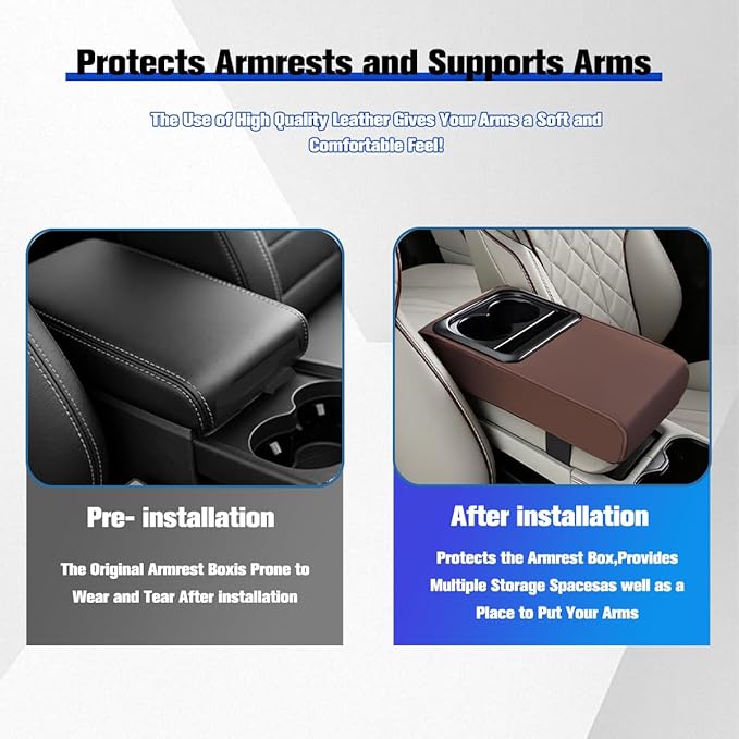 Car Center Console Armrest Pillow, Vehicle Armrest Seat Box Cushion Pad with Cup Holder & Phone Holder, Comfortable Auto Middle Console Cover, Universal for SUV RV Truck (Coffee)