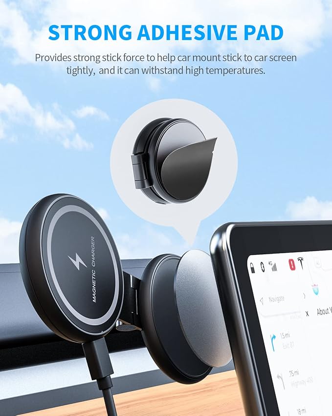 Fast Charging Wireless Car Charger Mount, Magnetic Foldable Car Phone Holder for Tesla Model 3/Y Designed for MagSafe Compatible with iPhone 12/13/14 Series