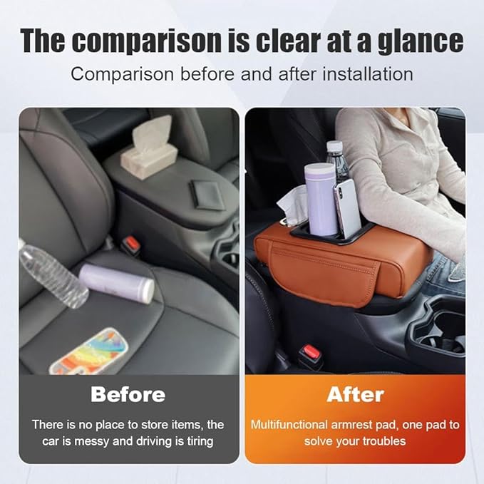 Car Armrest Cushion,5-in-1 Center Console Cover with 2 Storage Bags Cup Holder, Tissue Box Slot, Phone Slot for Car Sedans,Car Interior Accessories for Most Vehicle, SUV, Truck,Cars (Grey)