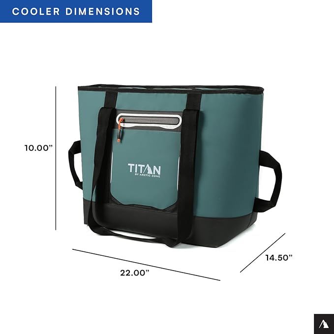 Titan by Arctic Zone Soft Sided Cooler Tote, Insulated Bag with Handle, Shoulder Strap, and Zipper for Lunch, Picnic, and Travel, 30 Can Capacity