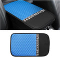 Bling Leather Car Center Console Cover, Car Center Console Protector With Glossy Crystal Rhinestone, Universal Waterproof Car Armrest Seat Box Cover For Most Car, Vehicles, SUVs, Trucks (Blue)