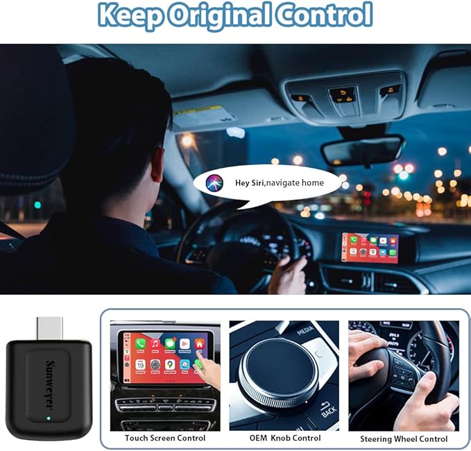 Sunweyer 2024 Latest Wireless CarPlay & Android Auto Dongle 2 in 1 Auto Connect Box,USB Type-C Port,Supports Online Updates Wired to Wireless Adapter
