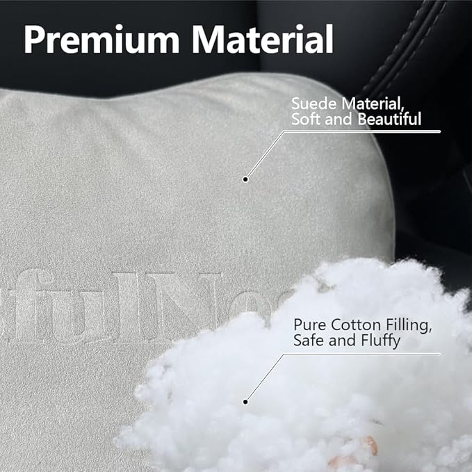 Car Seat Headrest Pillows, 2 Pack, Suede Fabric, Car Neck Pillow Height Adjustable Thickness Adjustable Neck Pillow Designed to Fit All Cars